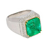 GRS 9.54 Carat Colombian Emerald Insignificant Oil and Diamond Halo Mens Ring