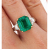 GRS Certified 4.90 Carat Insignificant Oil Colombian Emerald & Trapezoid Cut Diamond 3-Stone Ring