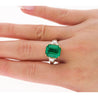 GRS Certified 4.90 Carat Insignificant Oil Colombian Emerald & Trapezoid Cut Diamond 3-Stone Ring