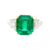 GRS Certified 4.90 Carat Insignificant Oil Colombian Emerald & Trapezoid Cut Diamond 3-Stone Ring