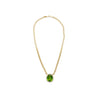 GRS Certified 51 carat Green Oval Cut Peridot with Diamond Halo in 18K Gold Cuban Chain Setting Pendant Necklace