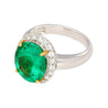 GRS Certified 5.03 Carat Oval Cut Minor Oil Colombian Emerald Ring with Diamond Halo in 18K White Gold