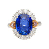 GRS Zertifiziert 7,25 Karat No Heat Ovalschliff Blauer Saphir Ring Mit Rosa Diamantseiten