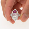 GRS Certified Trilliant Cut Burma Ruby and Diamond Long Oval Shaped Toi Et Moi Ring in 18K White Gold