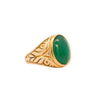 Grade A Jadeite Jade in 22K Carved Gold Solitaire Bezel Set Unisex Ring