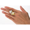 Heart Cut 5.79 & 5.73 Carat Fancy Yellow & White Diamond Toi Et Moi 18K Gold Ring