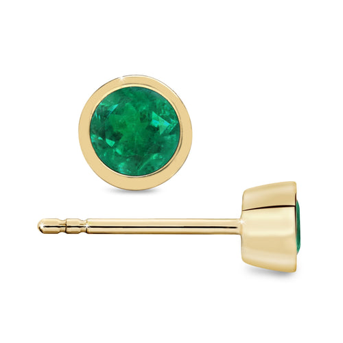 2 Carat Emerald Round Bezel Stud Earrings 14K Gold