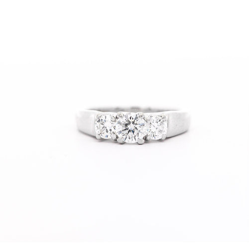 Natural 1.30 Carat Round-Brilliant Diamond Three Stone Ring in 14K White Gold