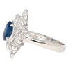 Natural 1.52 Carat Oval Blue Sapphire and Diamond Platinum Floral Ring