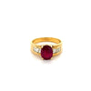 Natural 2 Carat Ruby and Baguette cut diamond Side Stones in 18K Gold Ring