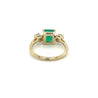 Natural 2.05 Carat Colombian Emerald and Diamond Three-Stone Thin Band Ring in 14K Yellow Gold