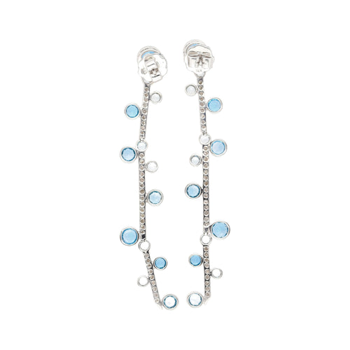 Natural 5.65 CTTW Blue Topaz & Diamond Dangle Earring in 18K White Gold