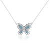 Natural Blue and White Diamond Cluster Butterfly Charm Floating Pendant Necklace