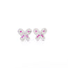 Natural Diamond and Pink Sapphire Cluster Butterfly Stud Earrings in 14K White Gold