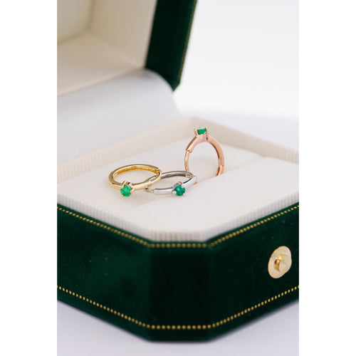 Natural Emerald Multi Placement Huggie Earrings In 14K Rose Gold