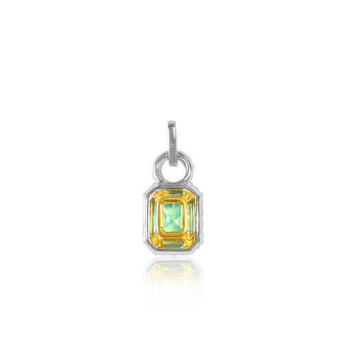 Natural Emerald Pendant and Diamond Halo in 18k Solid White Gold