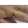 Natural Emerald Square Cut Thin Ribbed Band Stacking Ring in 18K Yellow Gold