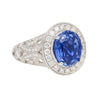 No Heat 4.79 Carat Blue Ceylon Sapphire with Diamonds in 18K Gold Ring