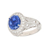 No Heat 4.79 Carat Blue Ceylon Sapphire with Diamonds in 18K Gold Ring