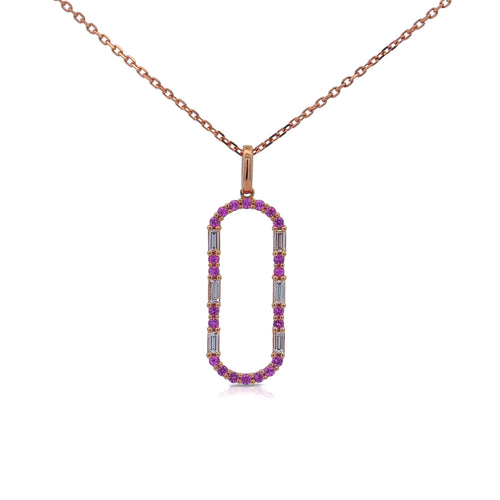 Open Oval 14K Rose Gold Diamond and Sapphire Pendant Necklace