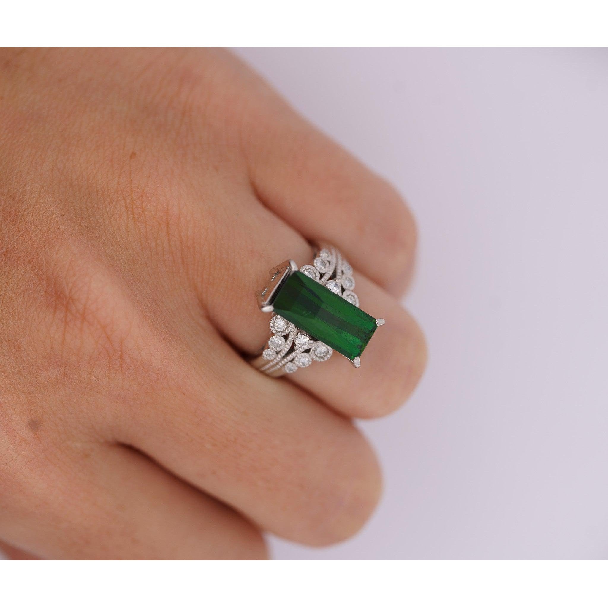 Platinum 3.19 Carat Indicolite Tourmaline & Diamond Vintage Filigree Ring Size 6