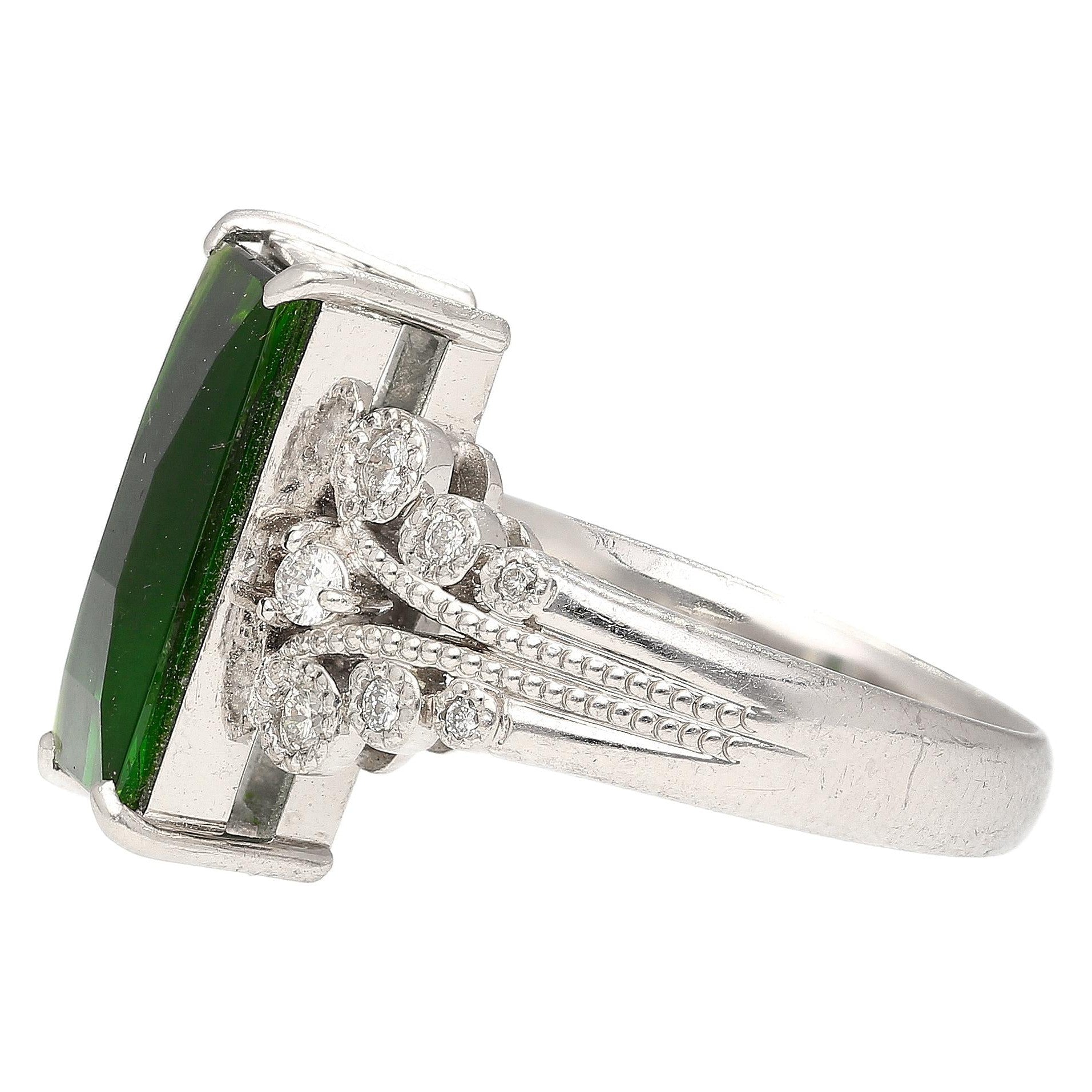 Platinum 3.19 Carat Indicolite Tourmaline & Diamond Vintage Filigree Ring Size 6