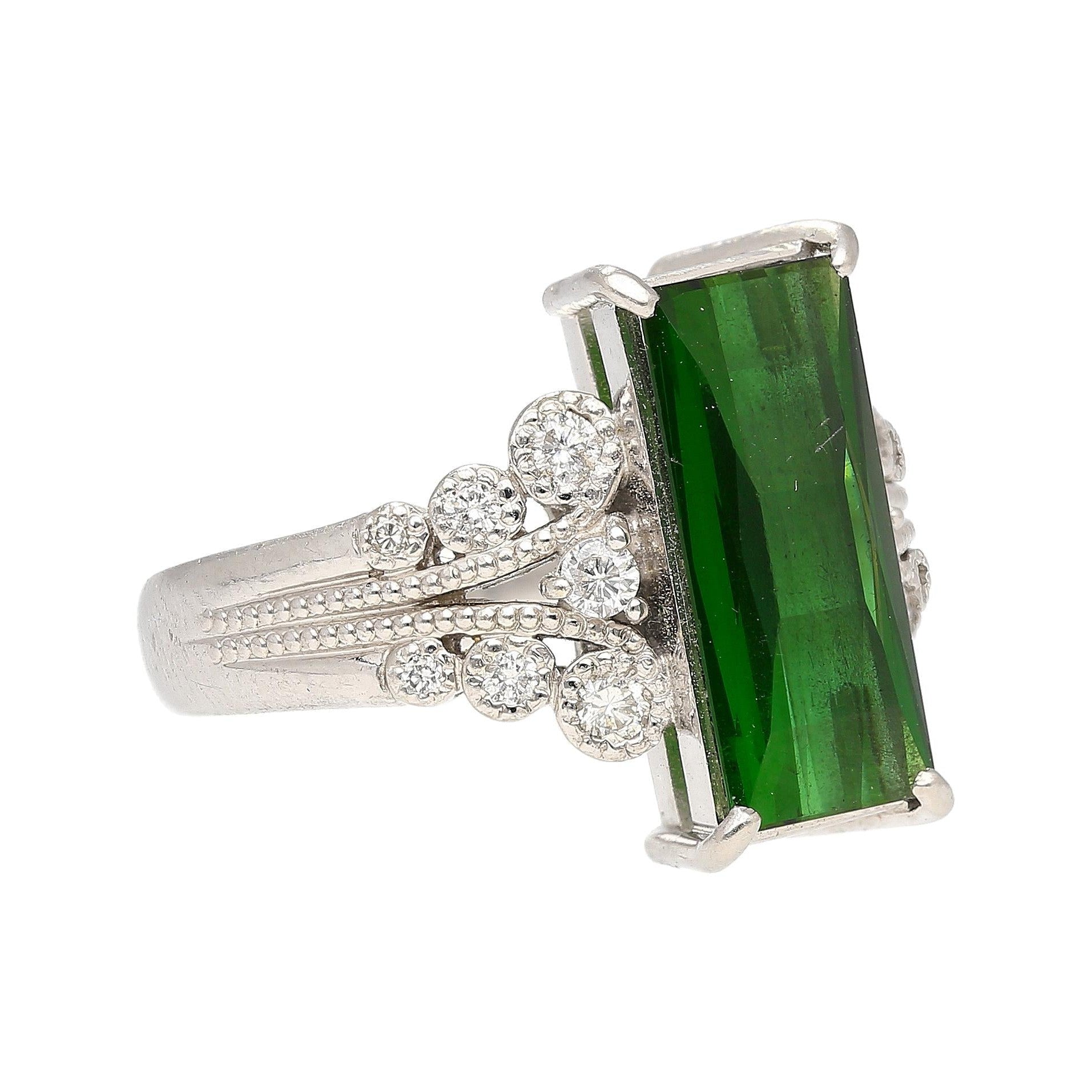 Platinum 3.19 Carat Indicolite Tourmaline & Diamond Vintage Filigree Ring Size 6