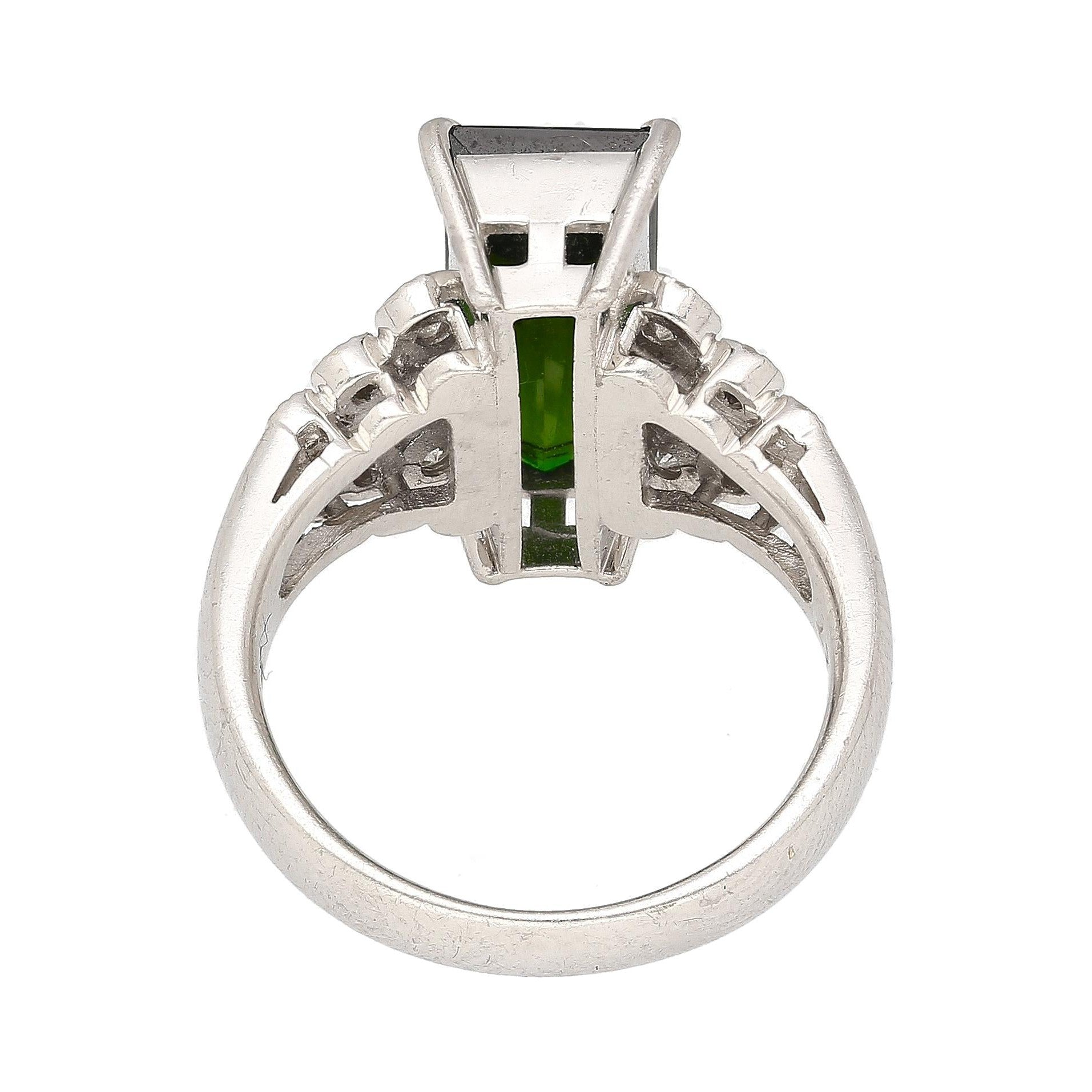 Platinum 3.19 Carat Indicolite Tourmaline & Diamond Vintage Filigree Ring Size 6