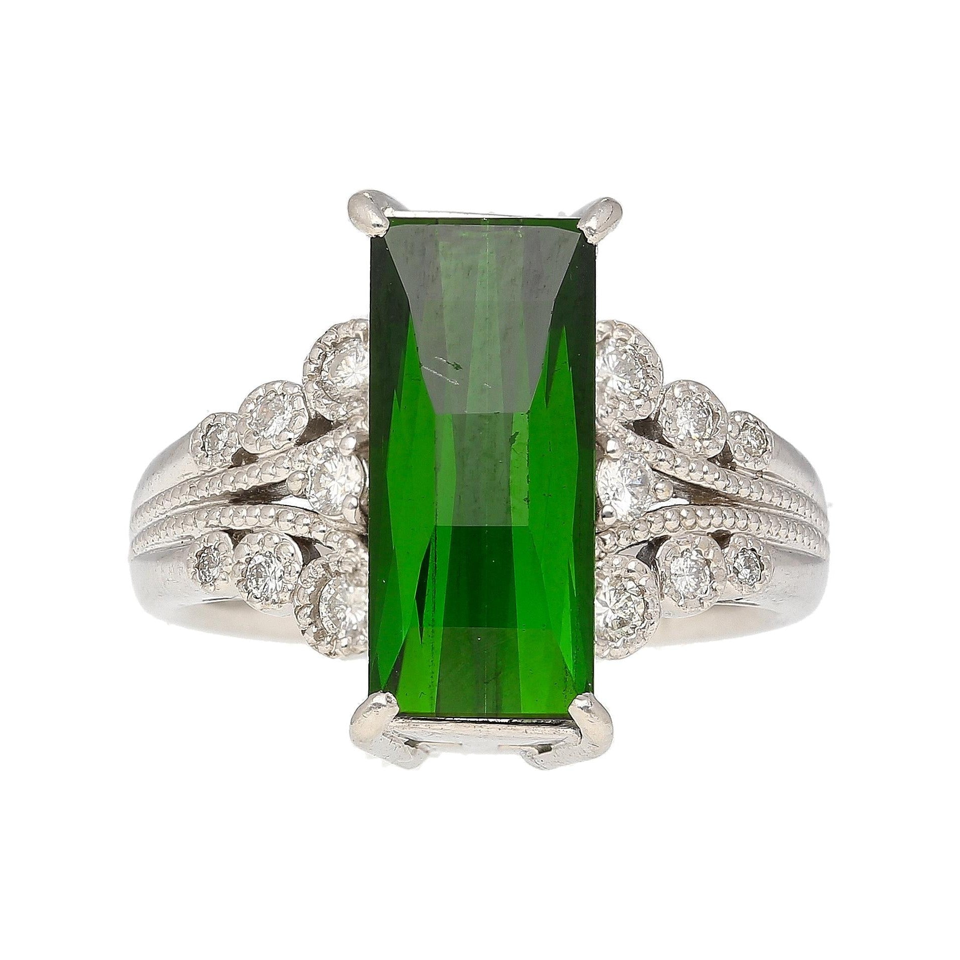 Platinum 3.19 Carat Indicolite Tourmaline & Diamond Vintage Filigree Ring Size 6