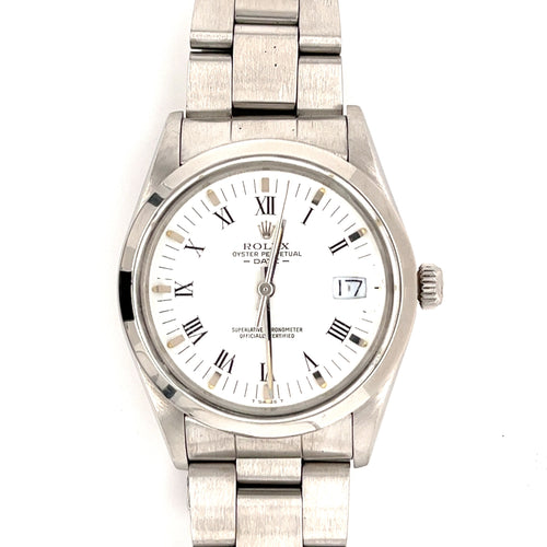 Rolex 34mm Oyster Perpetual Date Ref. 15200 White Dial Roman Numerals and Oyster Bracelet in Stainless Steel Watch