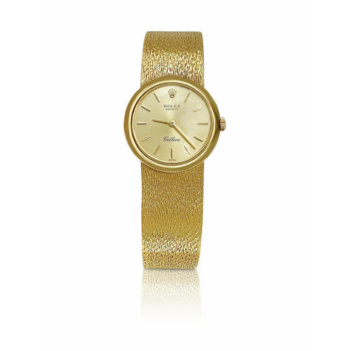 Rolex Cellini Ladies 18k Gold Watch with Champagne Textured Strap