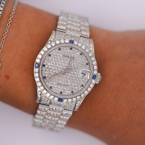 Rolex DateJust President Diamond & Sapphire Watch With Box