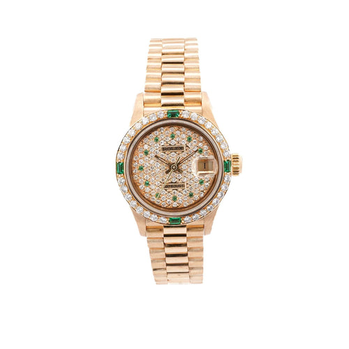 Rolex Datejust 26mm 18K Gold Emerald Diamond Ladies Watch