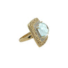 Sky Blue Topaz and Diamond Ring in 14K Gold Curved Filigree Wide Frame