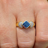 Square Cut Natural Blue Sapphire Ring in 18k solid gold