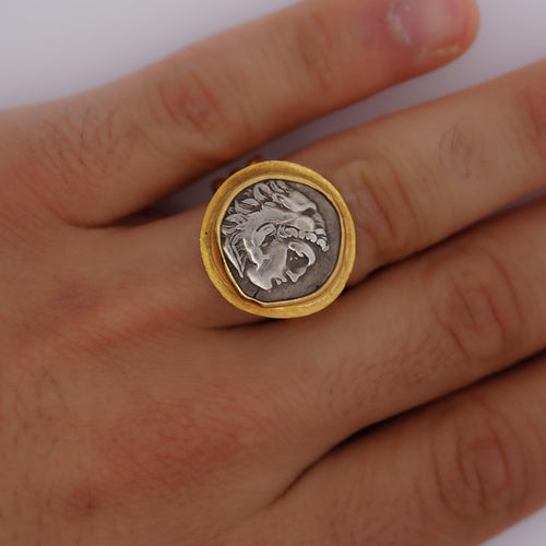 Vintage 22K Yellow Gold Alexander III the Great Antique Roman Coin Ring