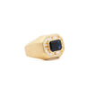 Vintage 2.5 Carat Emerald Cut Blue Sapphire & Diamond Matte Finish Mens Ring