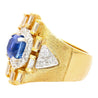 Vintage 4.57 Carat Blue Sapphire & Baguette Diamond Mens Matte Finish Gold Ring