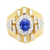 Vintage 4.57 Carat Blue Sapphire & Baguette Diamond Mens Matte Finish Gold Ring