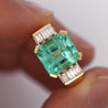 Vintage 5.06 Carat Emerald and Baguette Diamond in 18K Gold Ring