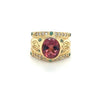 Vintage 6 Carat TW Oval Cut Pinkish-Red Tourmaline with Neon Paraiba Tourmaline and Diamond Ring in 18K Gold