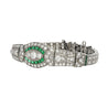 Vintage Art Deco Old Euro Cut Diamond and Emerald Bracelet in Platinum