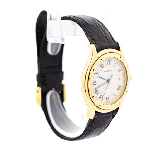 Vintage Cartier Cougar 116000R Watch 33mm in 18K Gold and Leather