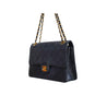 Vintage Chanel Maxi Caviar Leather Charm CC 24K Navy Double Flap Handbag Purse