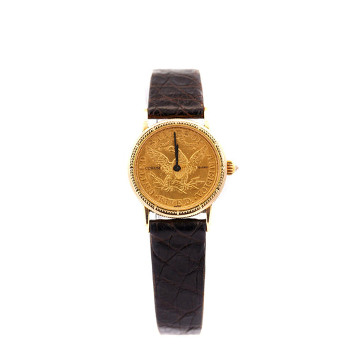 Vintage Corum 1899 5-Dollar USA Gold Coin Watch Face in Original Box with Crocodile Strap