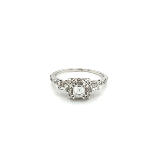 Vintage Dainty Emerald Cut Natural Diamond Ring in 18K White Gold