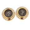 Vintage Diamond & Ruby 18K Gold Roman Coin Replica Clip-On Earrings