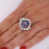 Vintage GIA Certified Black Opal Mixed Cut Diamond Halo 14K Cocktail Ring