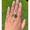 Vintage Natural Oval Cut Emerald & Diamond Ribbed Textured Bezel Set 18K Gold Ring