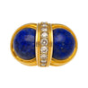 Vintage Retro Cabochon Lapis Lazuli 18K Gold Clip-On Earrings and Ring Set